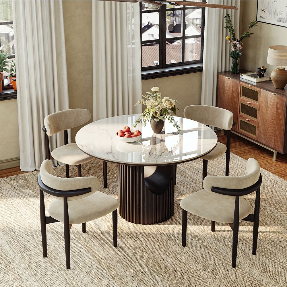 Kitchen White & Black Glossy Sintered Stone Dining Tables