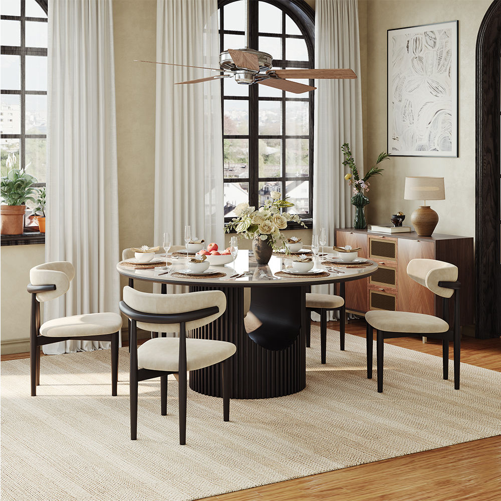 Partial Assembly Required White & Black Glossy Sintered Stone Dining Tables