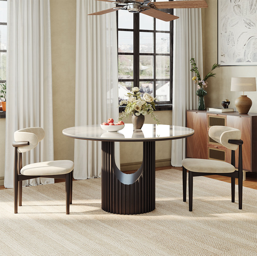 Modern White & Black Glossy Sintered Stone Dining Tables