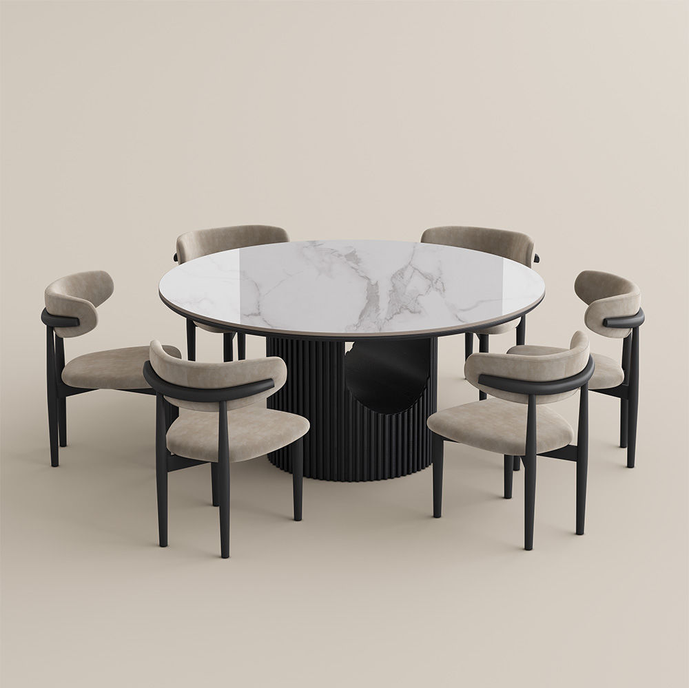 Glossy Sintered Stone White & Black Glossy Sintered Stone Dining Tables