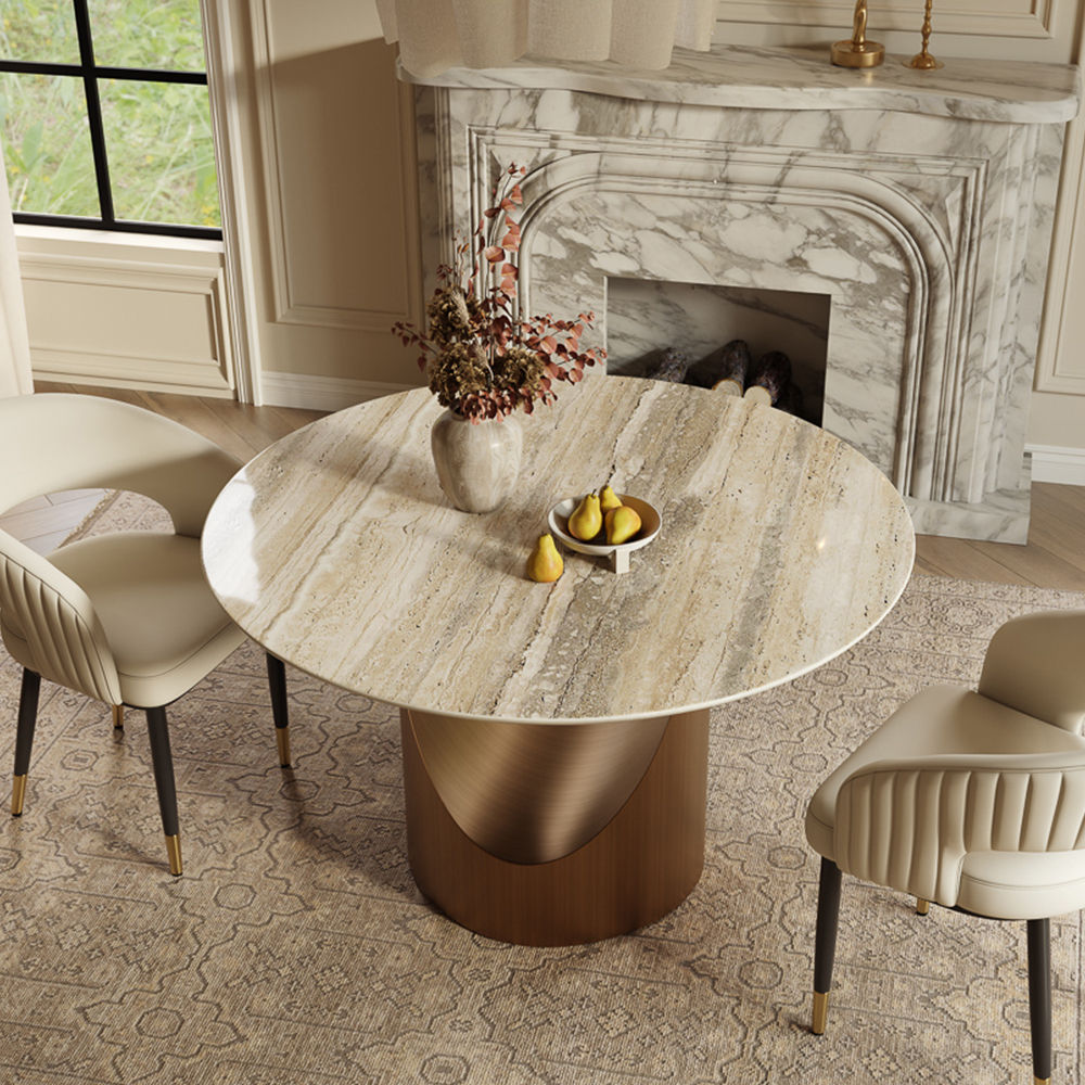 Metal Base Yellow Natural Marble Dining Tables