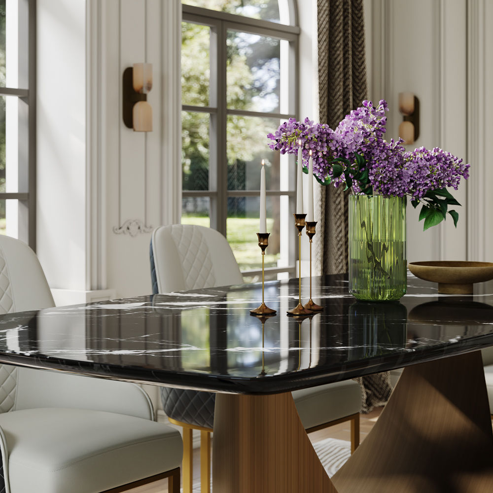Partial Assembly Required Black Natural Marble Dining Tables