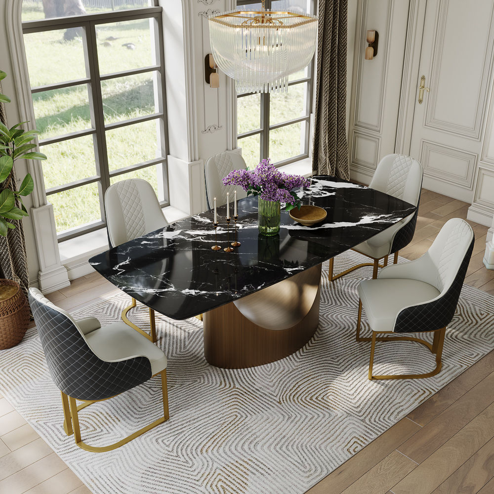 Rectangular Black Natural Marble Dining Tables