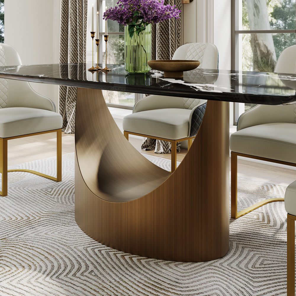 Yellow Black Natural Marble Dining Tables