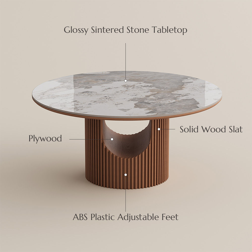 Wood Pandora Glossy Sintered Stone Dining Tables