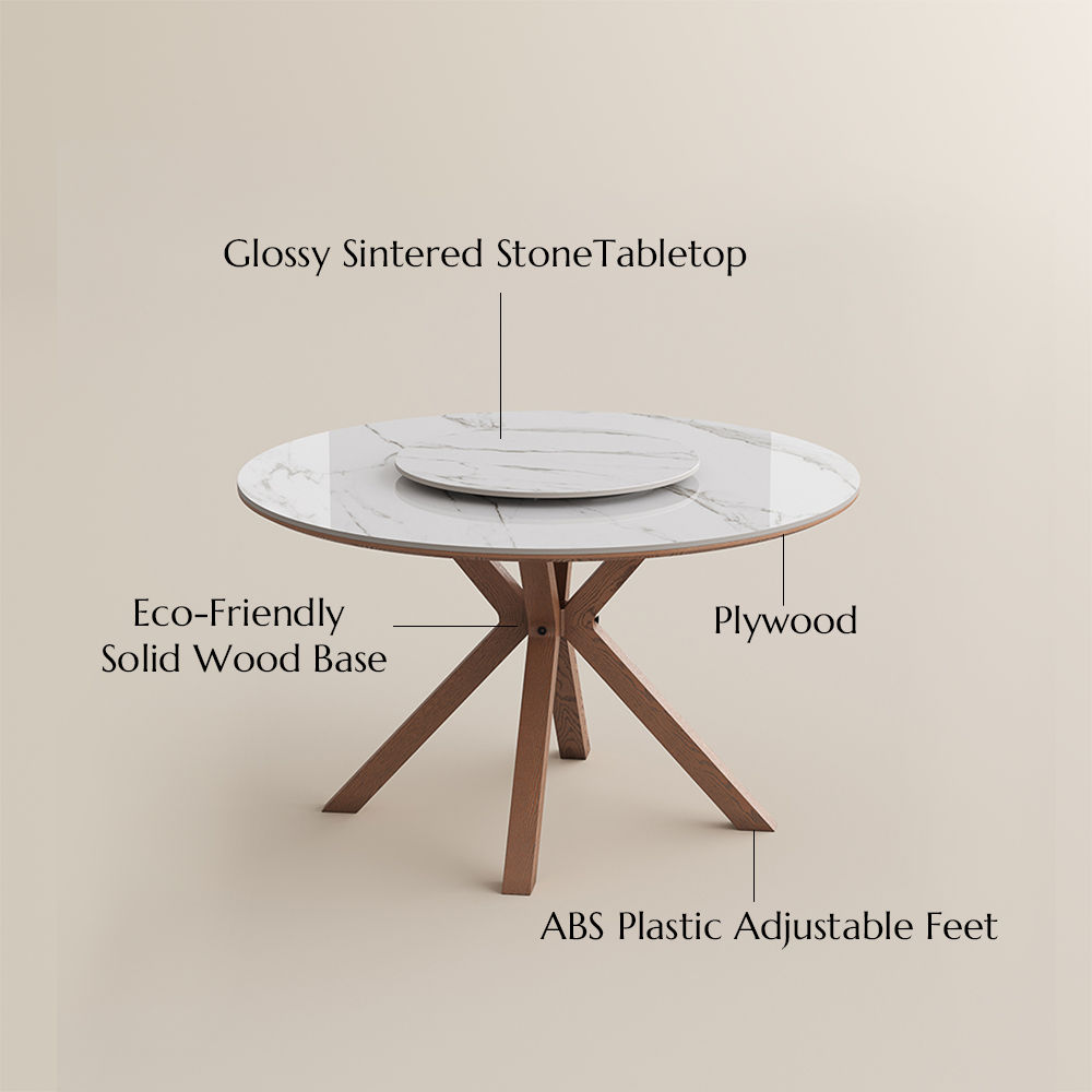 Seats 4 White Glossy Sintered Stone Dining Tables