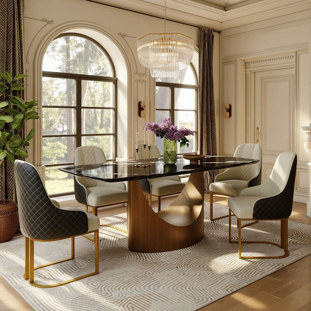 Partial Assembly Required Black Natural Marble Dining Tables