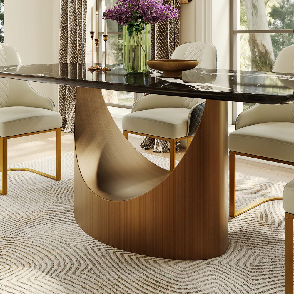 Seats 6 Black Natural Marble Dining Tables