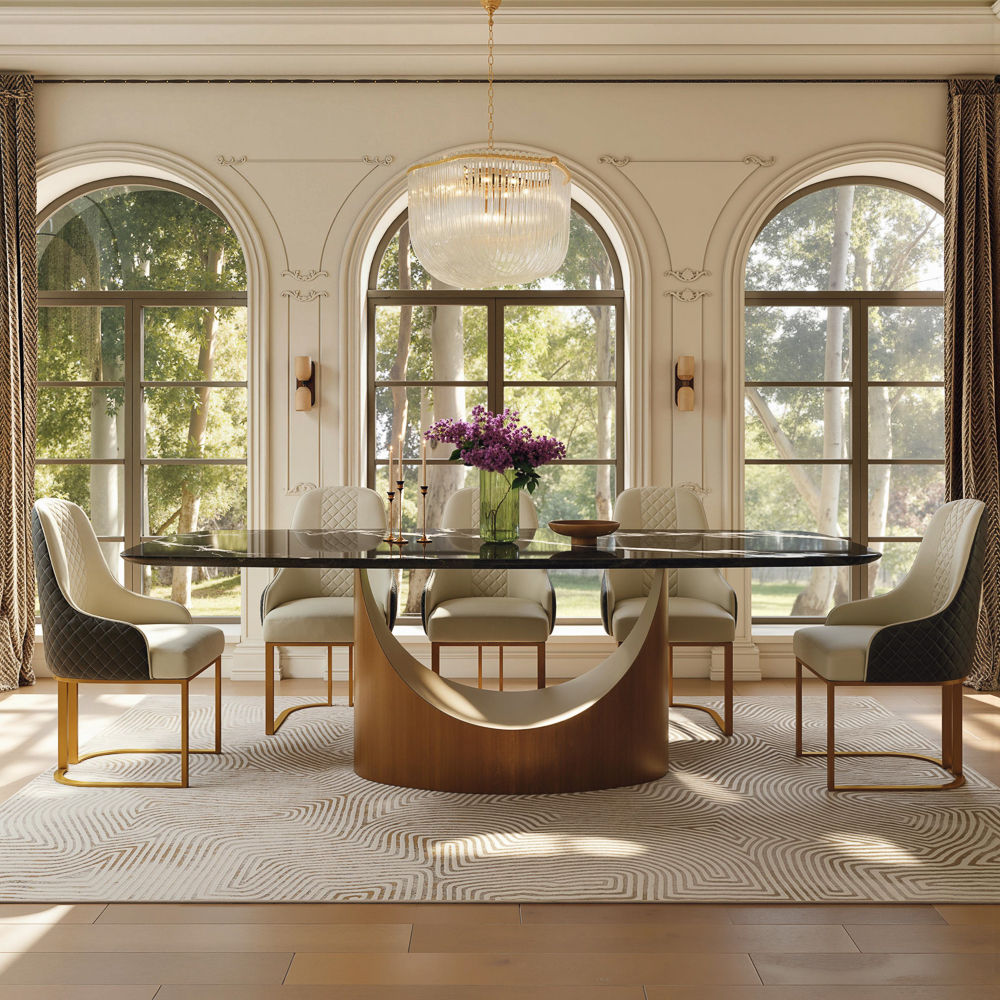 Rectangular Black Natural Marble Dining Tables