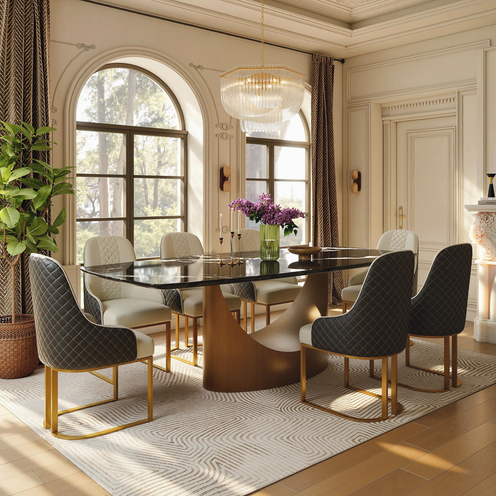 Partial Assembly Required Black Natural Marble Dining Tables