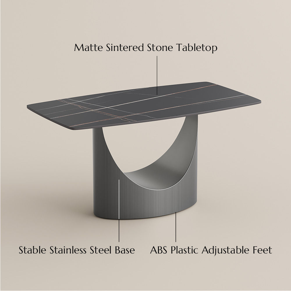 Pedestal Matte Black Sintered Stone Dining Tables