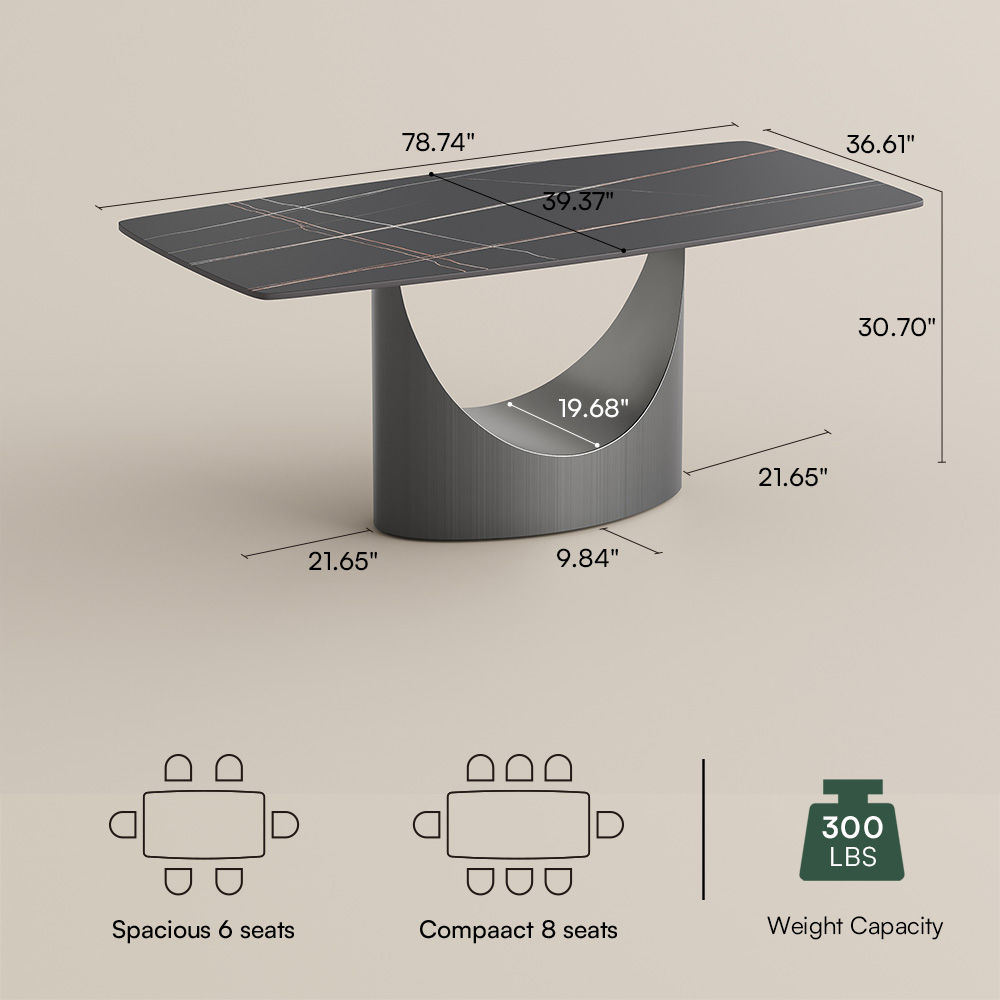 for 6 Matte Black Sintered Stone Dining Tables