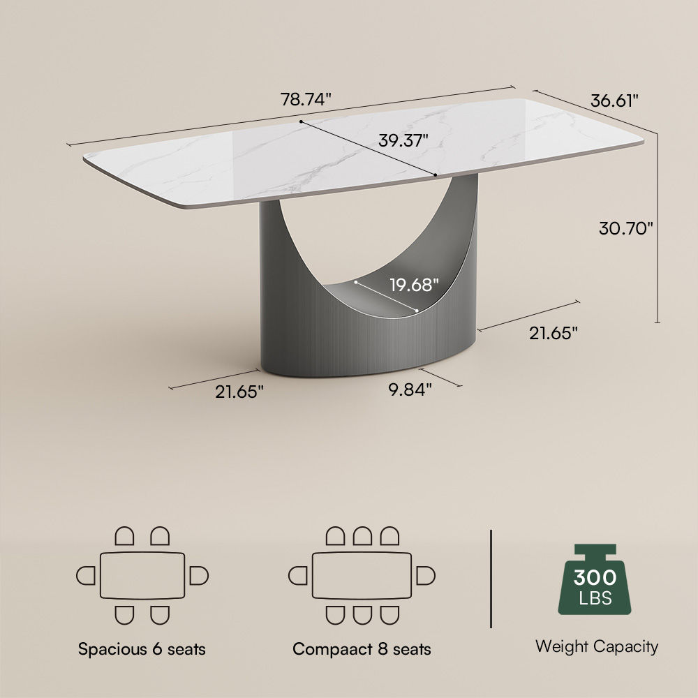 Stainless Steel Matte White Sintered Stone Dining Tables
