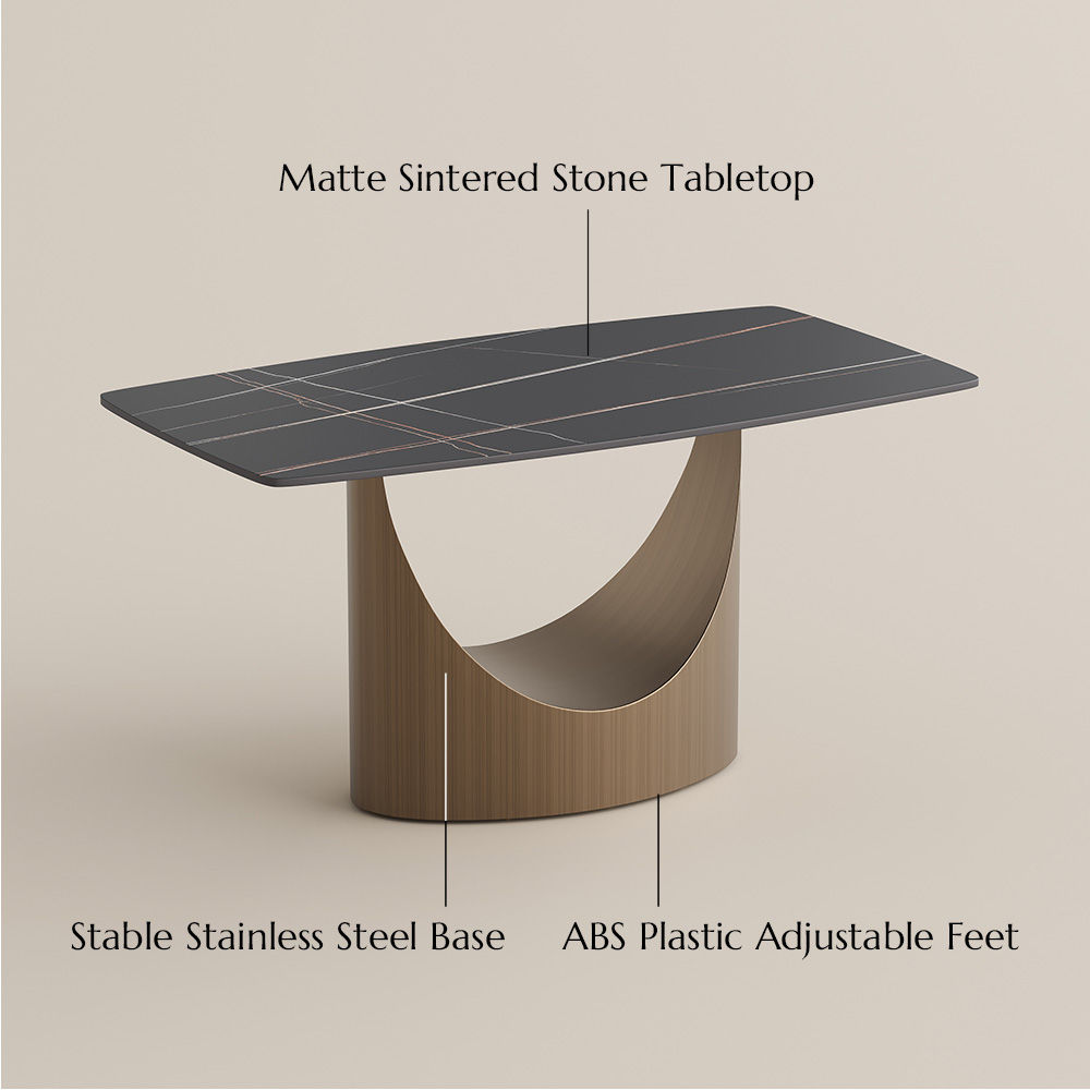 Pedestal Matte Black Sintered Stone Dining Tables