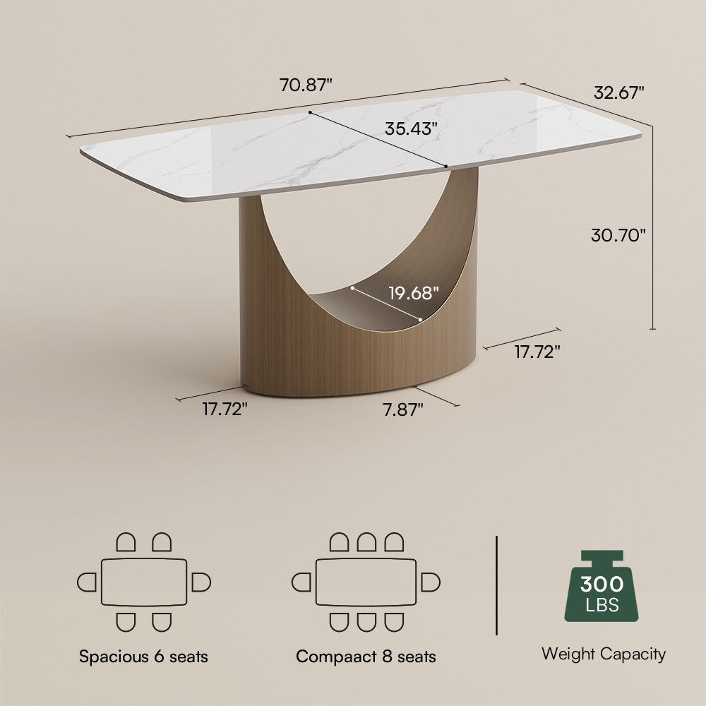 Pedestal Glossy White Sintered Stone Dining Tables