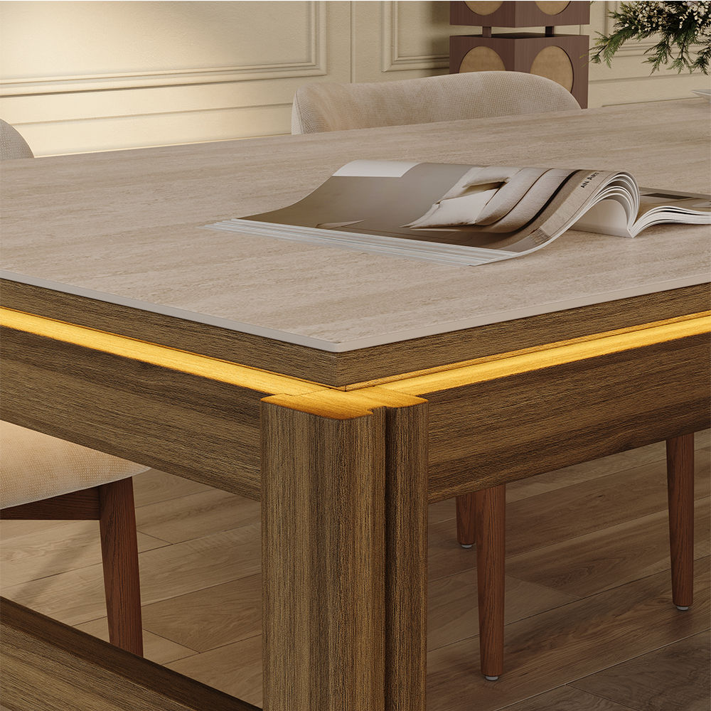 Kitchen Travertine & Walnut MDF & Matte Sintered Stone Dining Tables