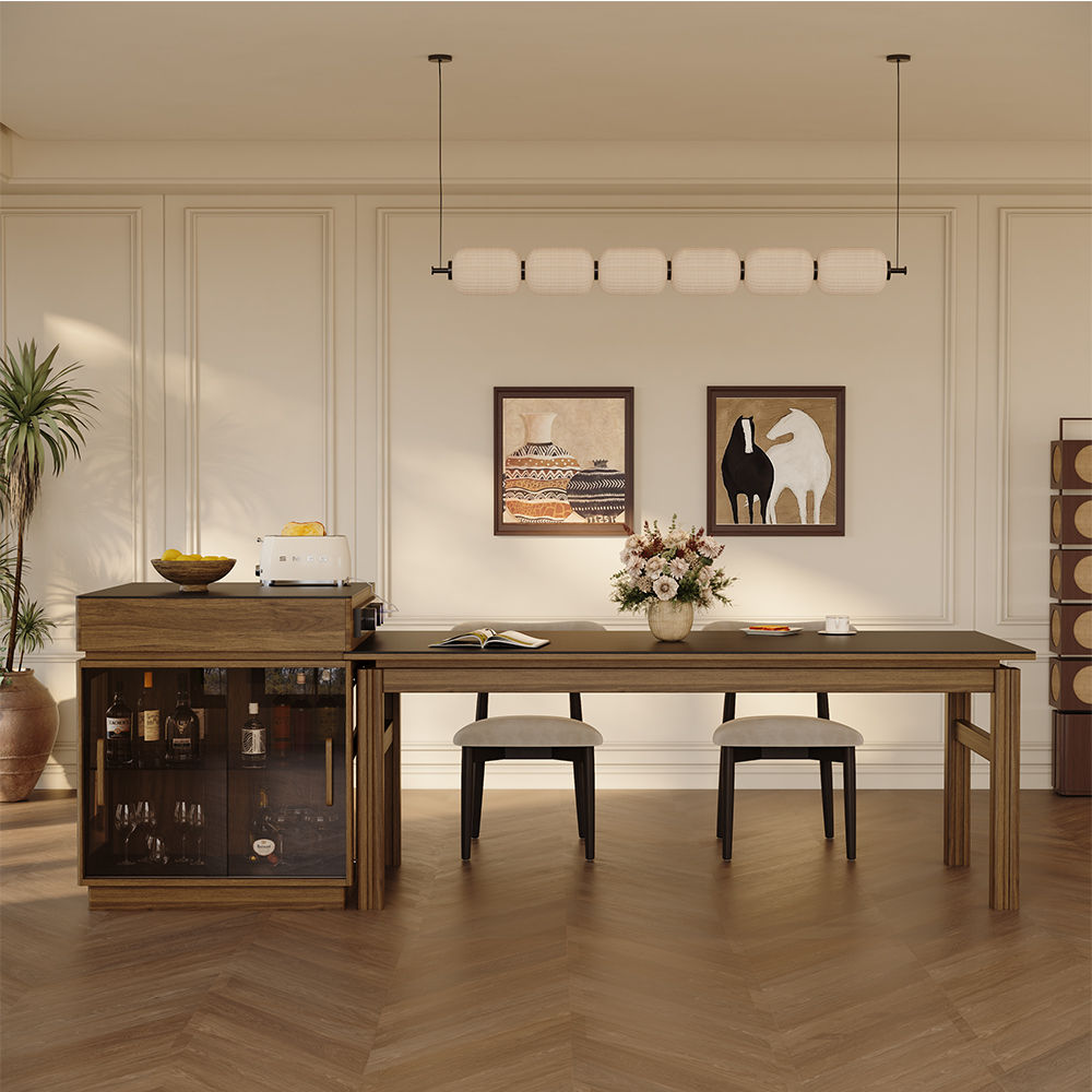 Living Room Black & Walnut MDF & Matte Sintered Stone Dining Tables