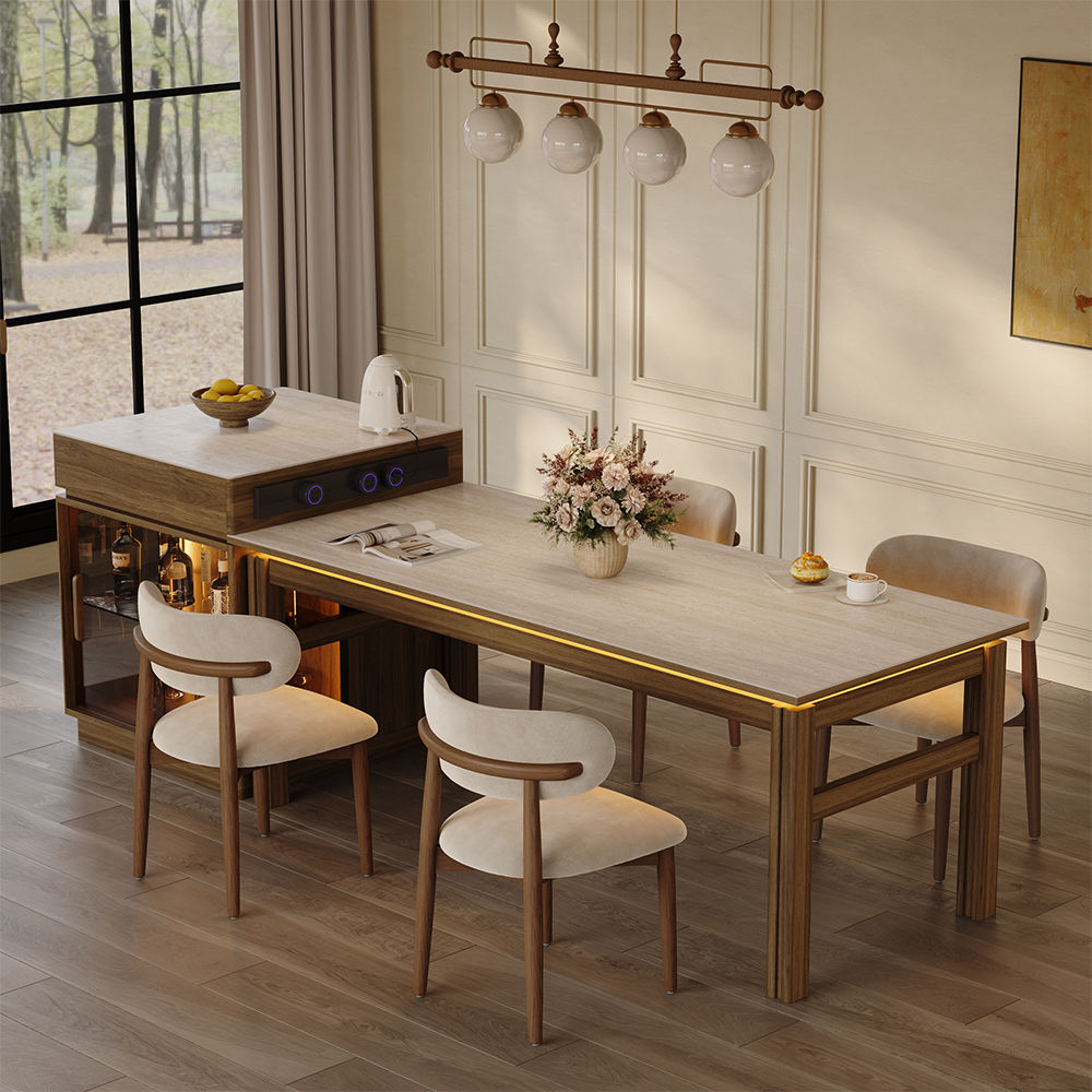 Acrylic Travertine Matte Sintered Stone Dining Room Set