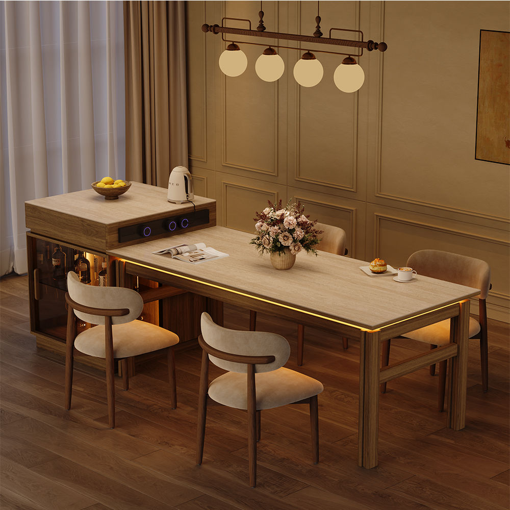 Cotton Linen Travertine Matte Sintered Stone Dining Room Set