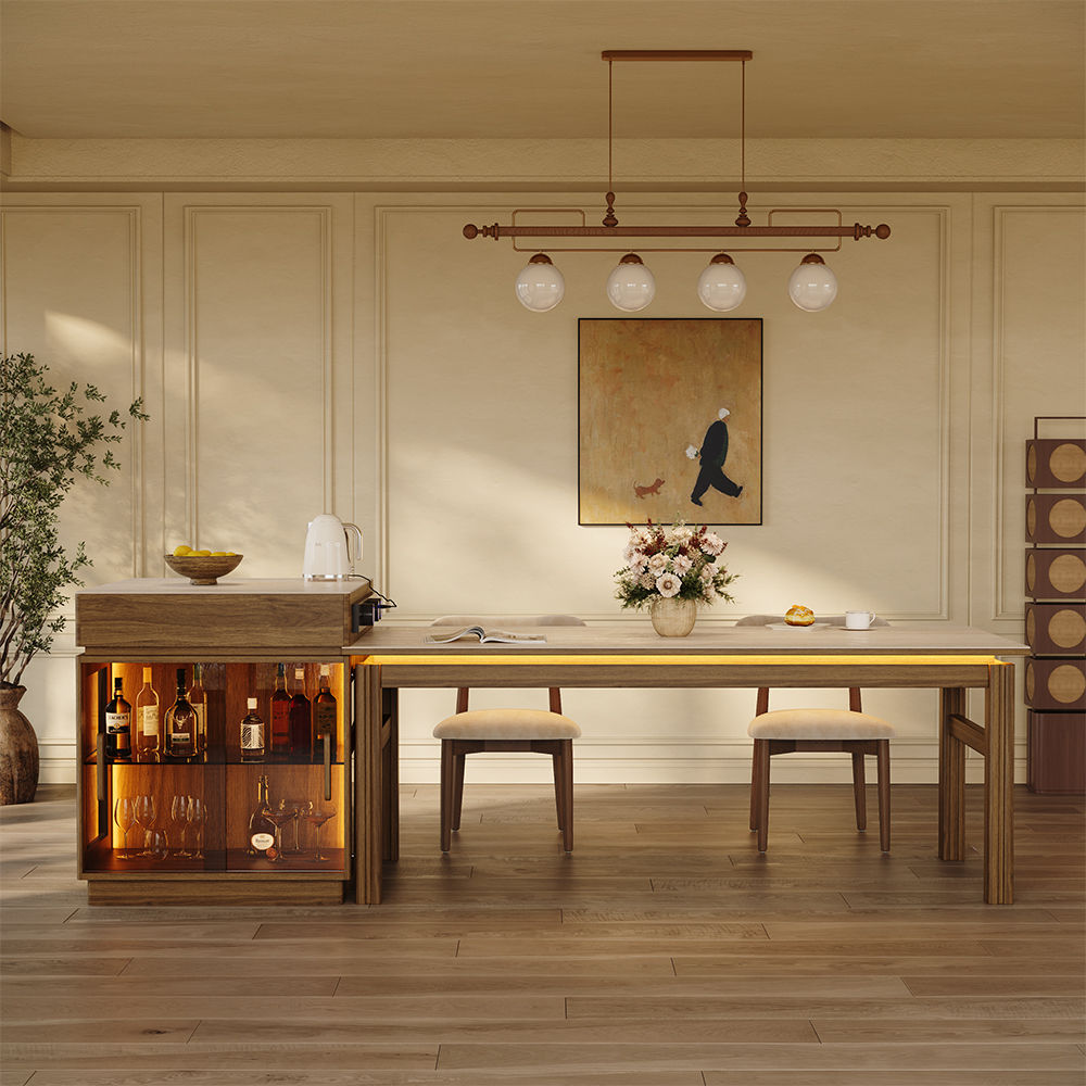 Glass Travertine Matte Sintered Stone Dining Room Set