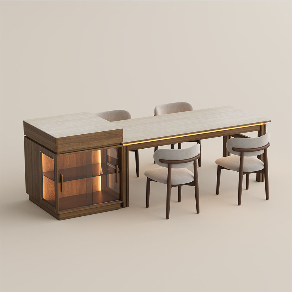 Rectangular Travertine Matte Sintered Stone Dining Room Set