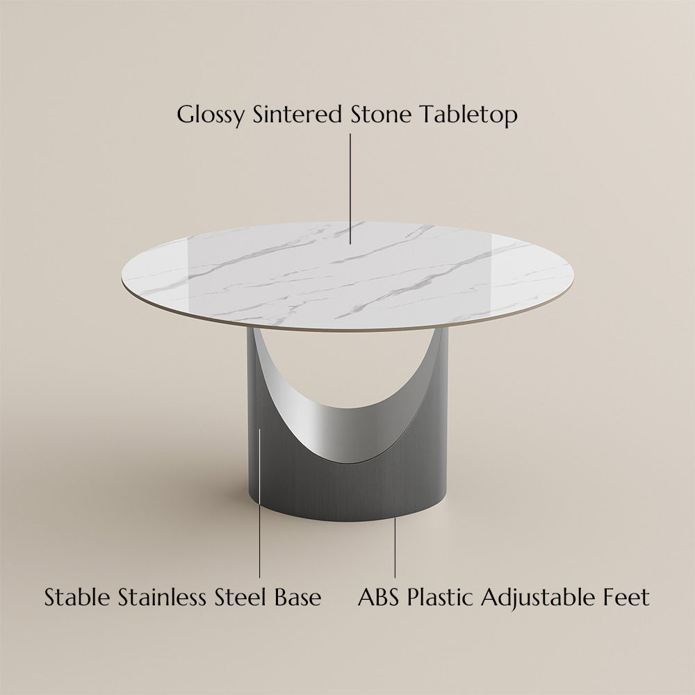 Round White Glossy Sintered Stone Dining Tables