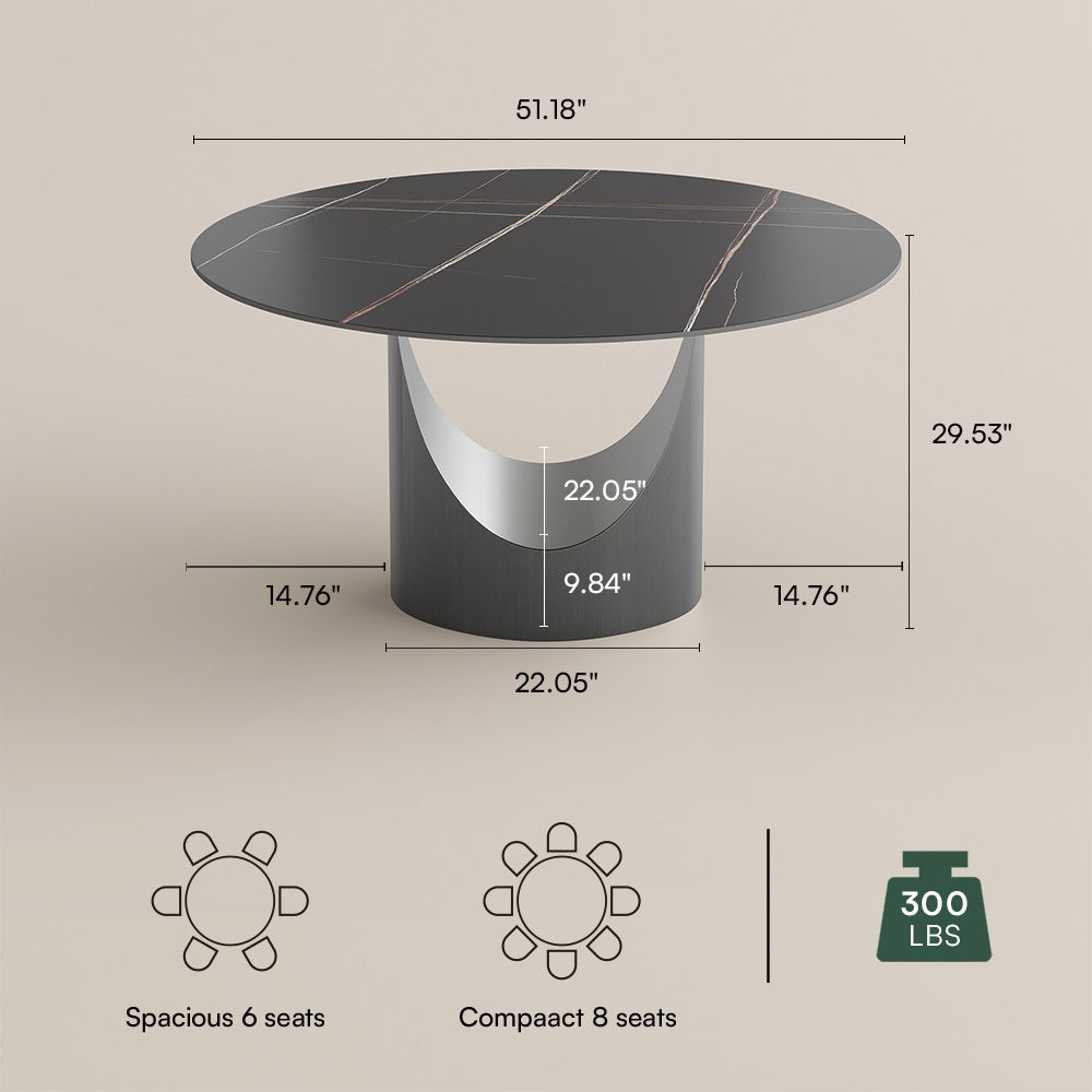 Partial Assembly Required Black Matte Sintered Stone Dining Tables