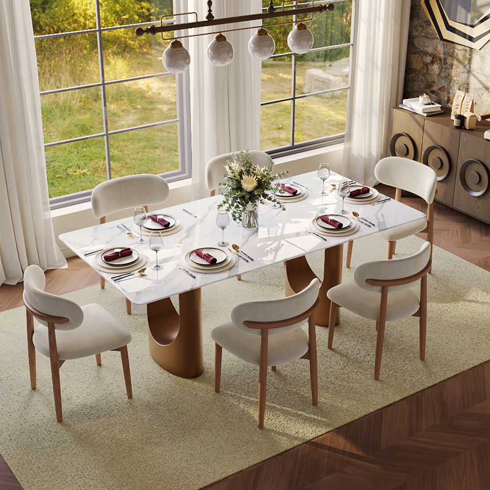Stainless Steel White Glossy Sintered Stone Dining Tables