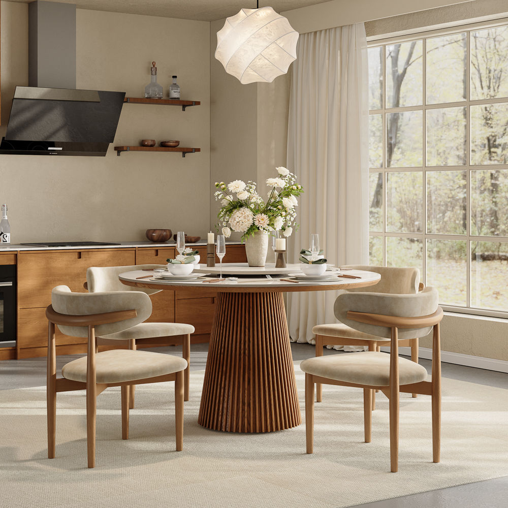 Seats 4 White Glossy Sintered Stone Dining Tables