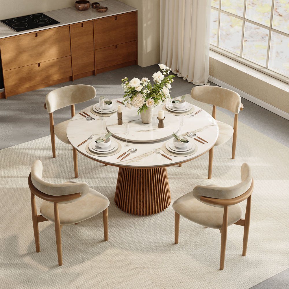 Walnut White Glossy Sintered Stone Dining Tables