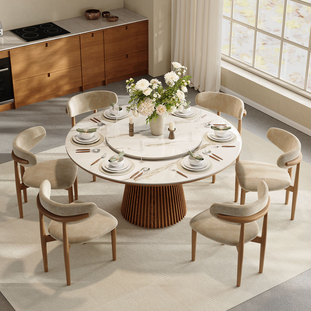 with Lazy Susan White Glossy Sintered Stone Dining Tables