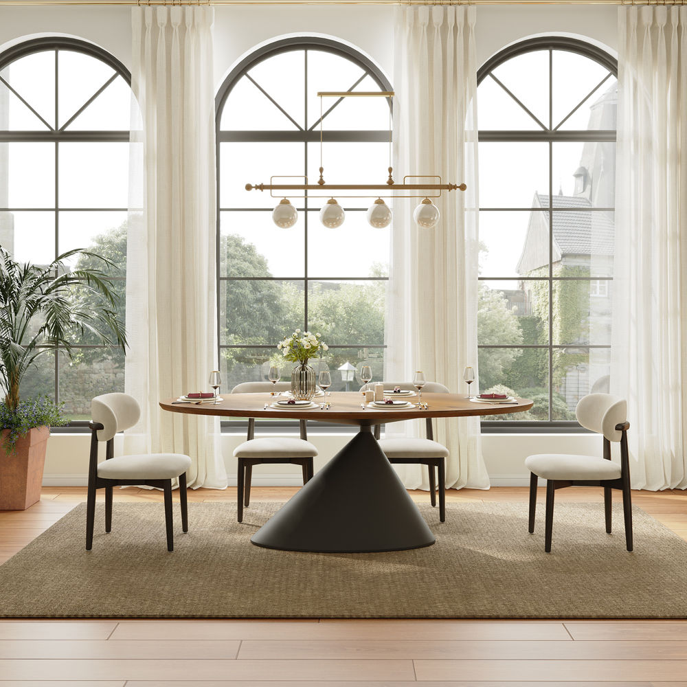 Carbon Steel Walnut Color Engineered Wood Dining Tables