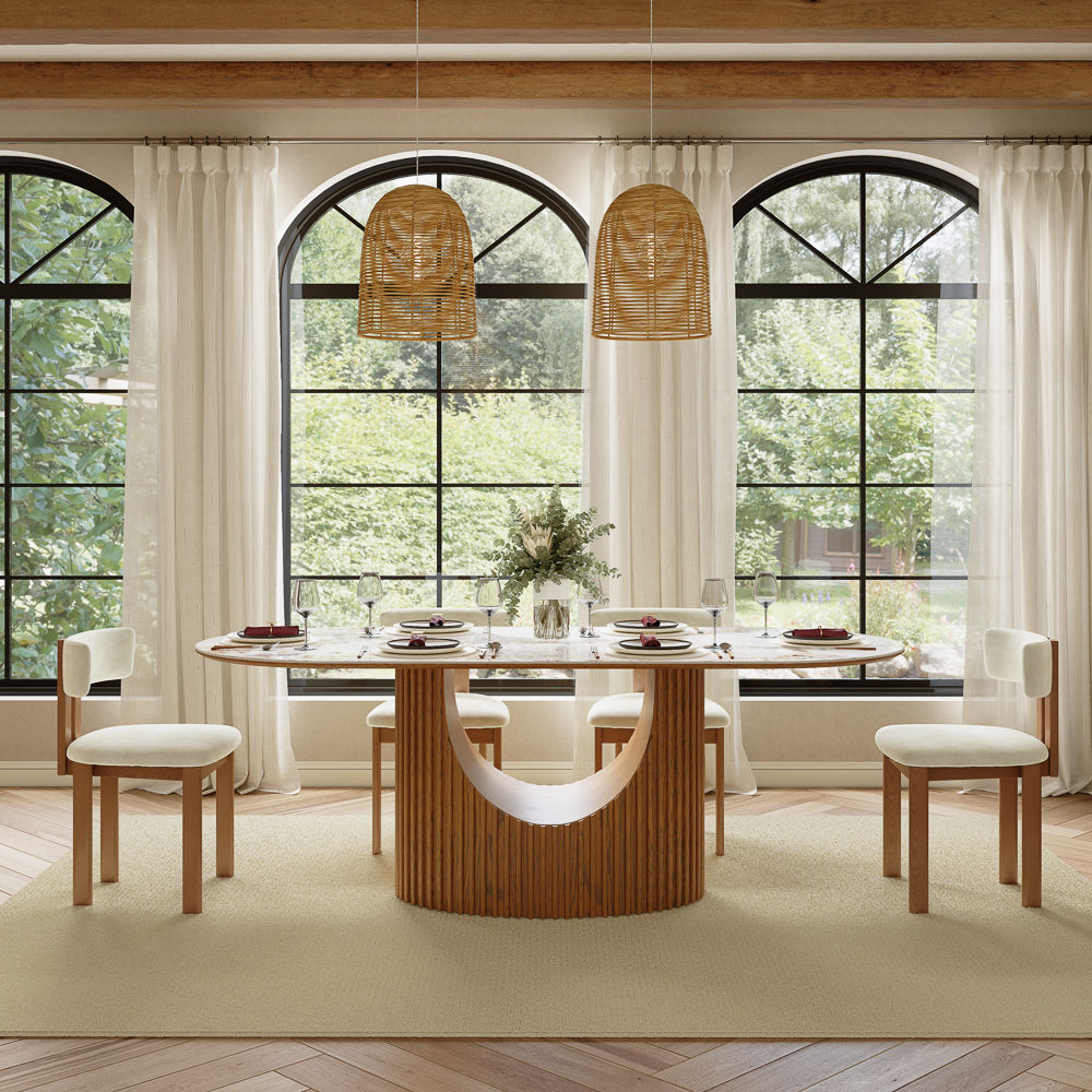 White Pandora Solid +PlyWood Dining Tables