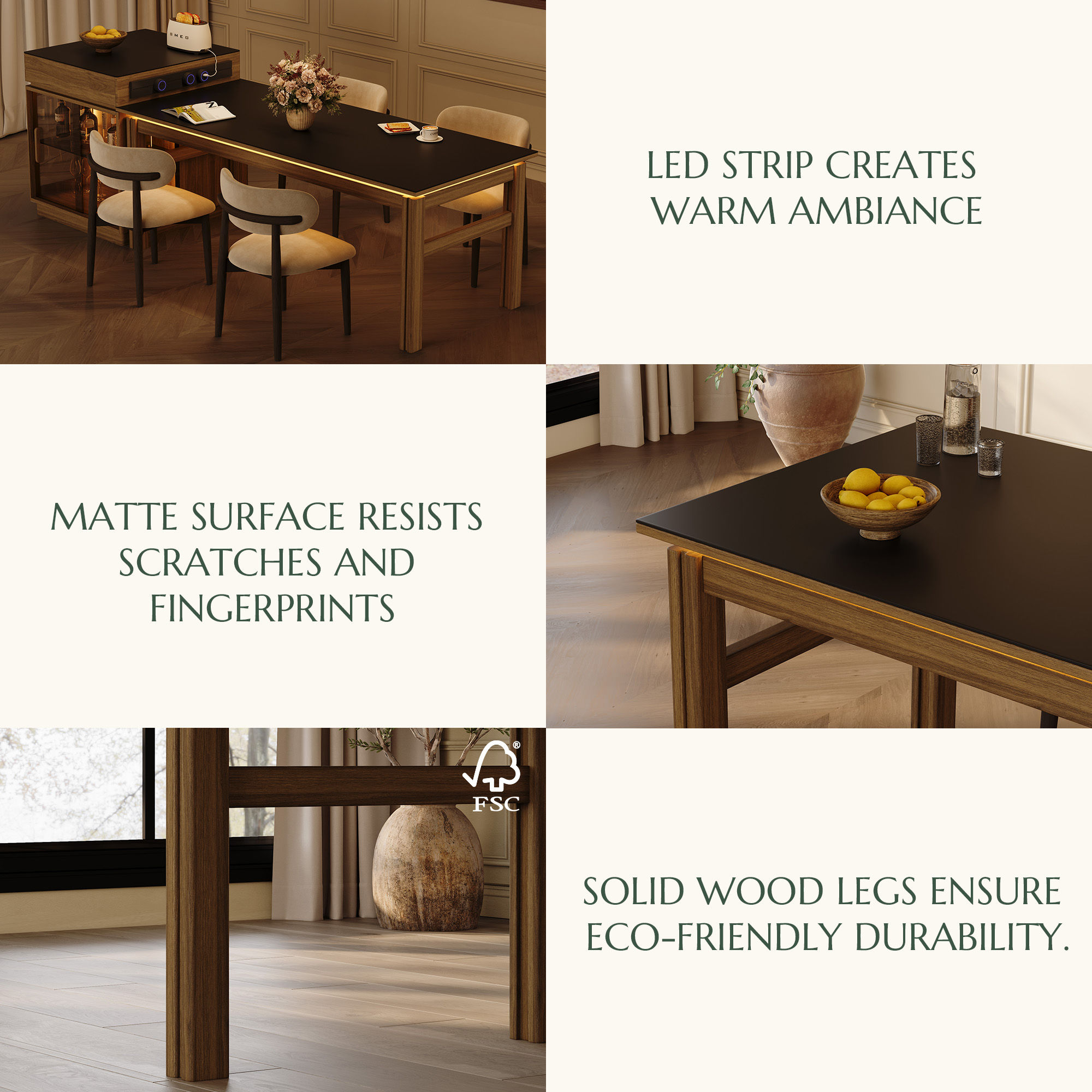 Modern Black MDF & Matte Sintered Stone Dining Tables