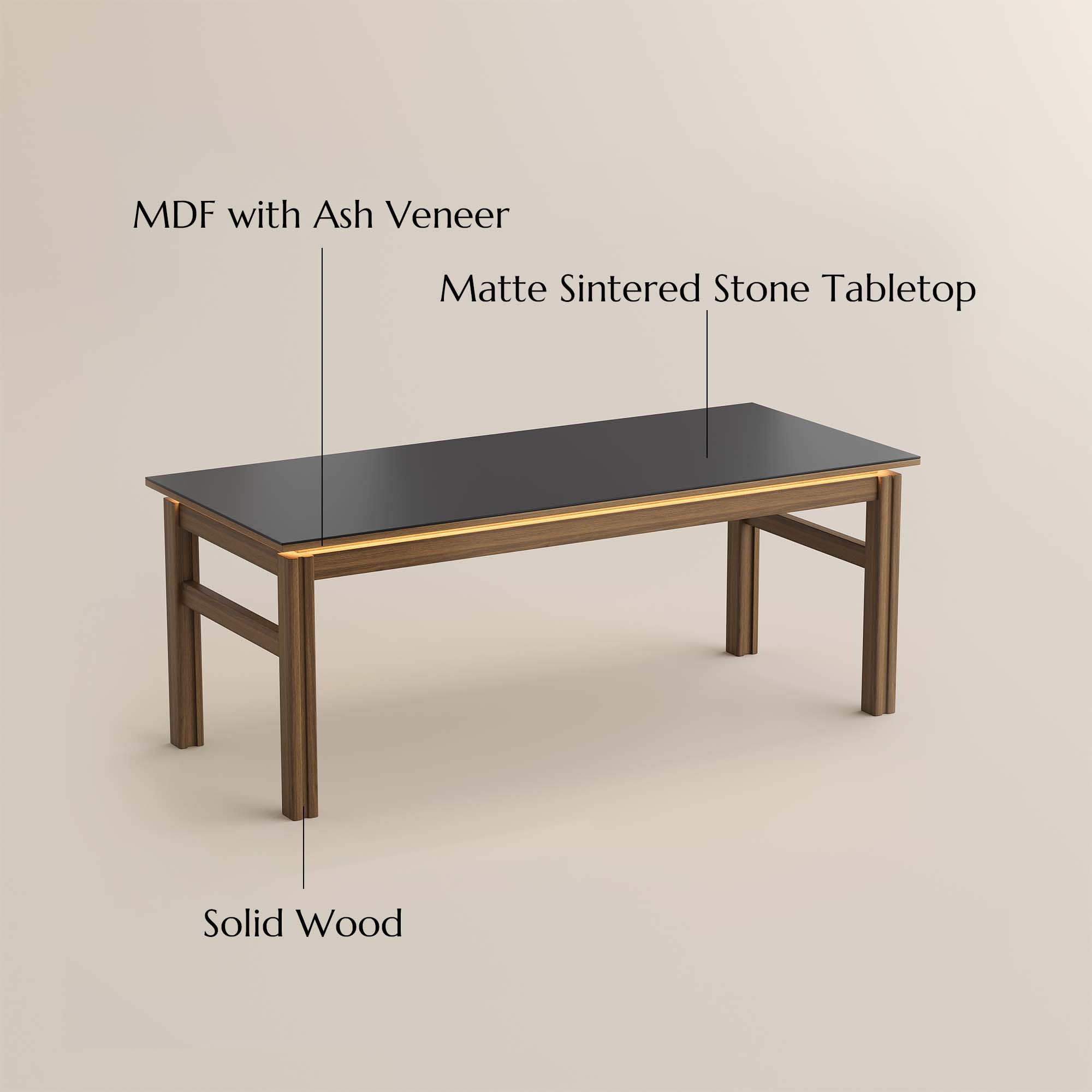 Wood Black Matte Sintered Stone Dining Tables