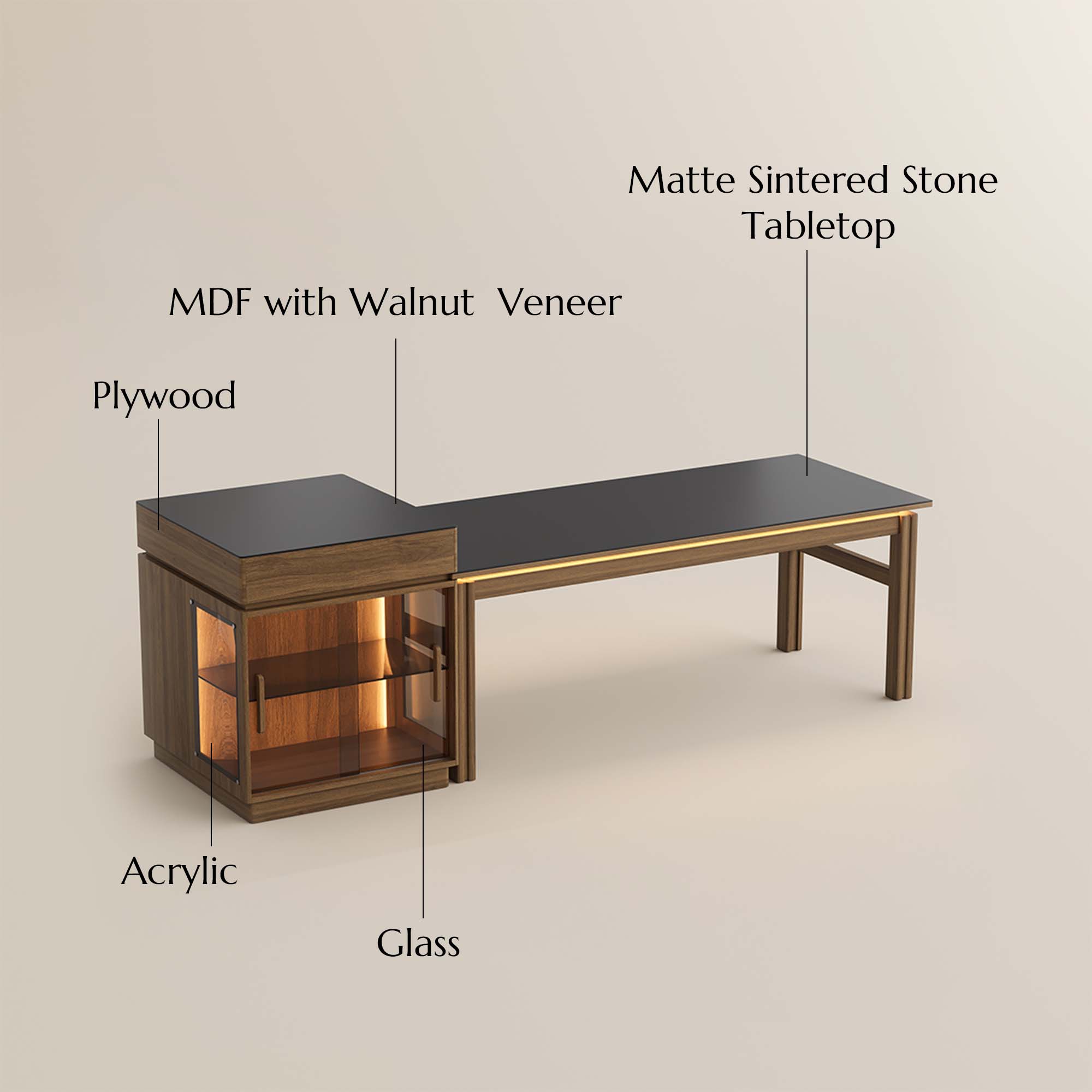 without Chairs Black MDF & Matte Sintered Stone Dining Tables