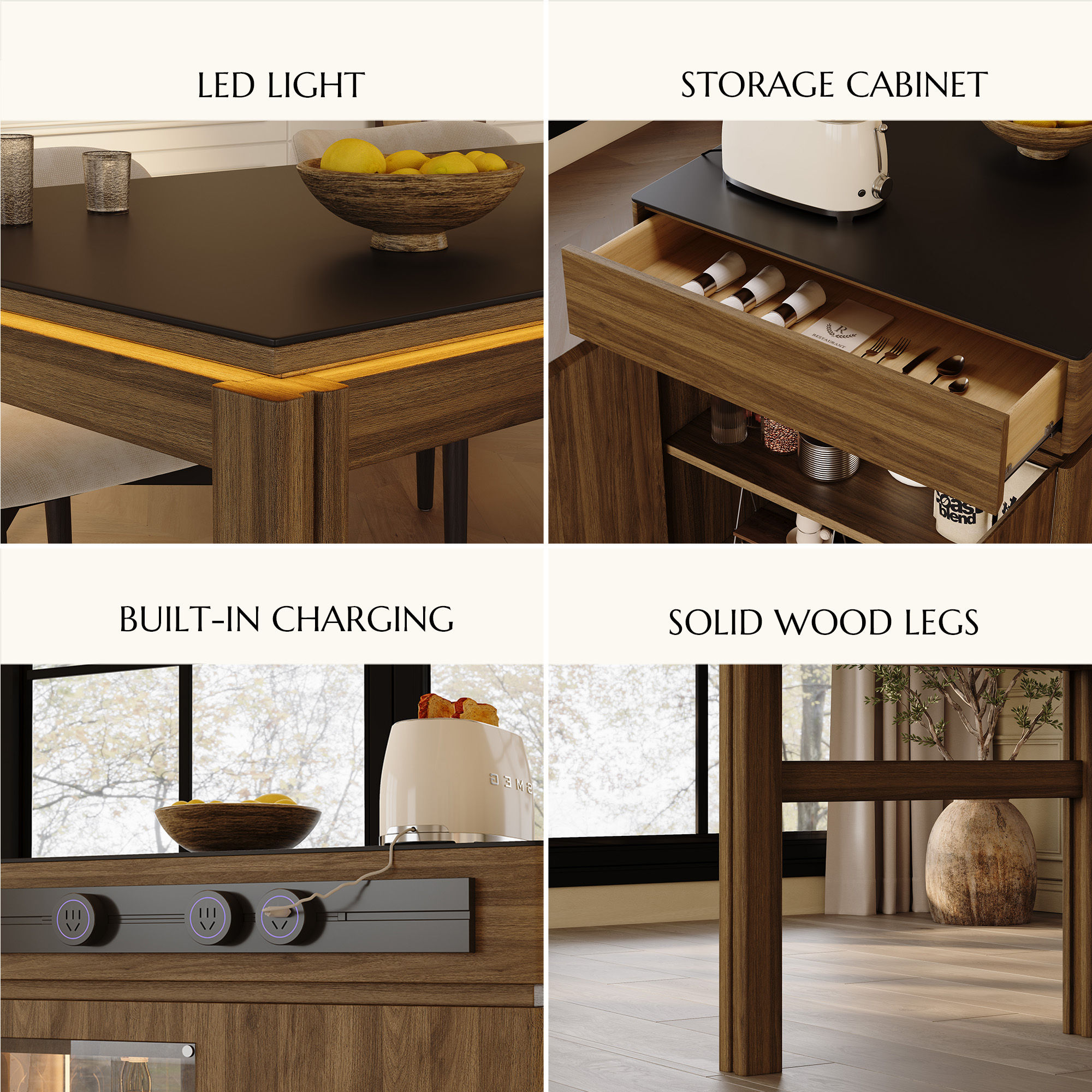 Solid Wood Black MDF & Matte Sintered Stone Dining Tables