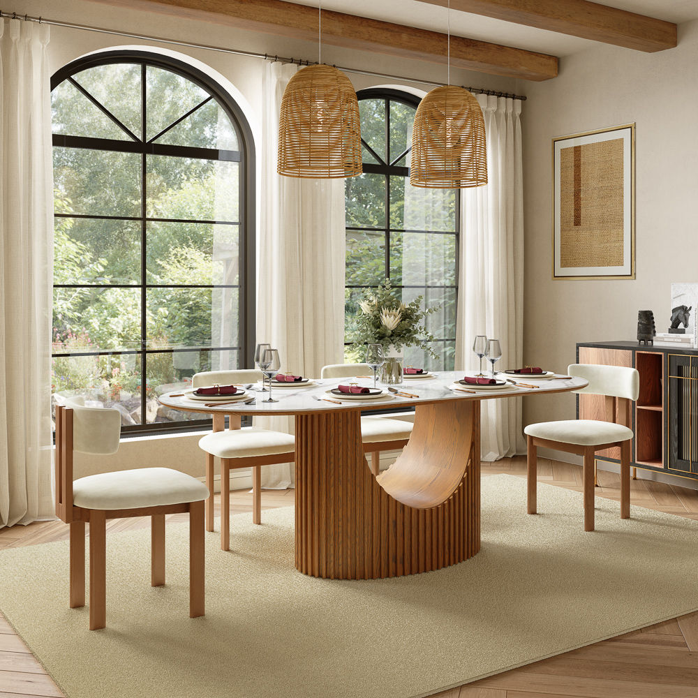 Base White Solid +PlyWood Dining Tables