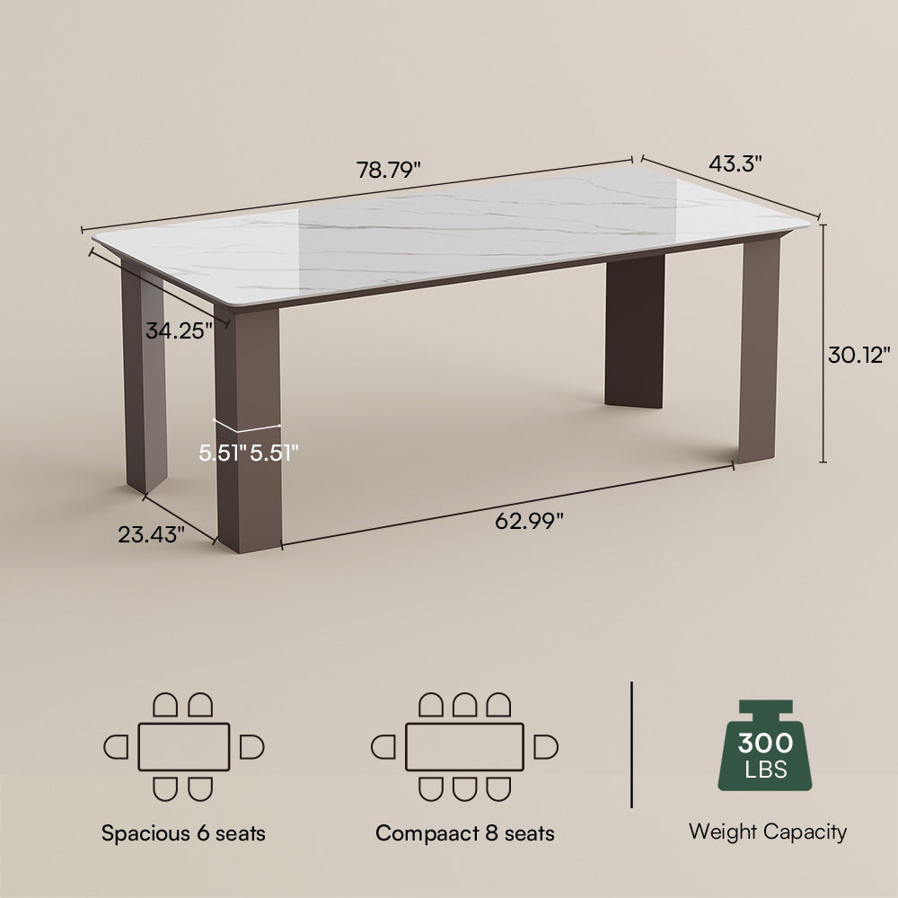 Partial Assembly Required White Glossy Sintered Stone Dining Tables