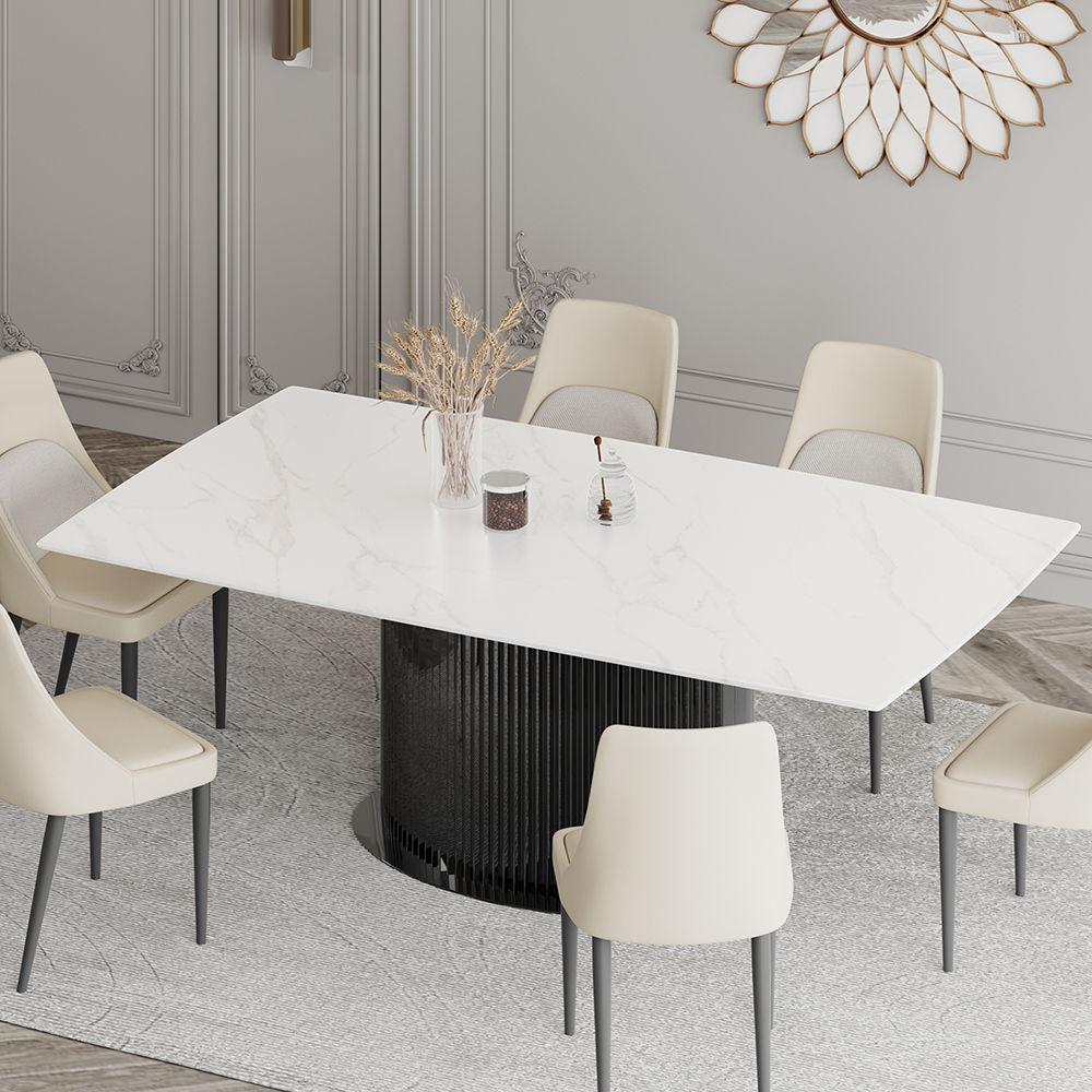 Metal Base White Glossy Sintered Stone Dining Tables