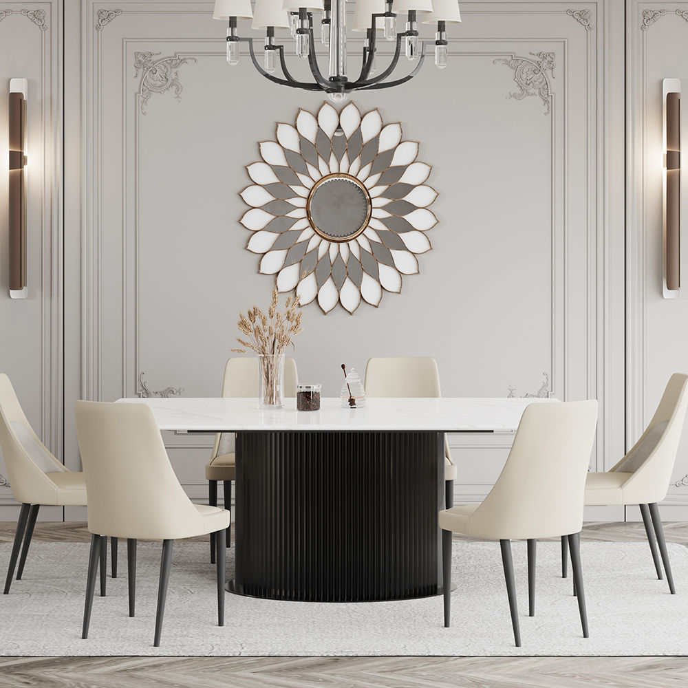 for 4 White Glossy Sintered Stone Dining Tables