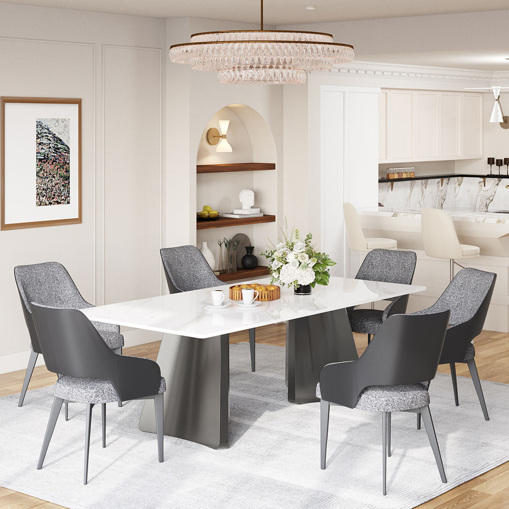 Rectangular White Glossy Sintered Stone Dining Tables