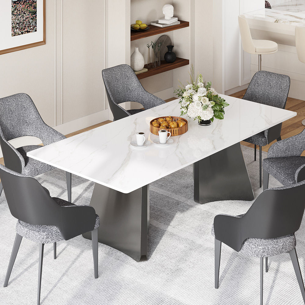 Modern White Glossy Sintered Stone Dining Tables