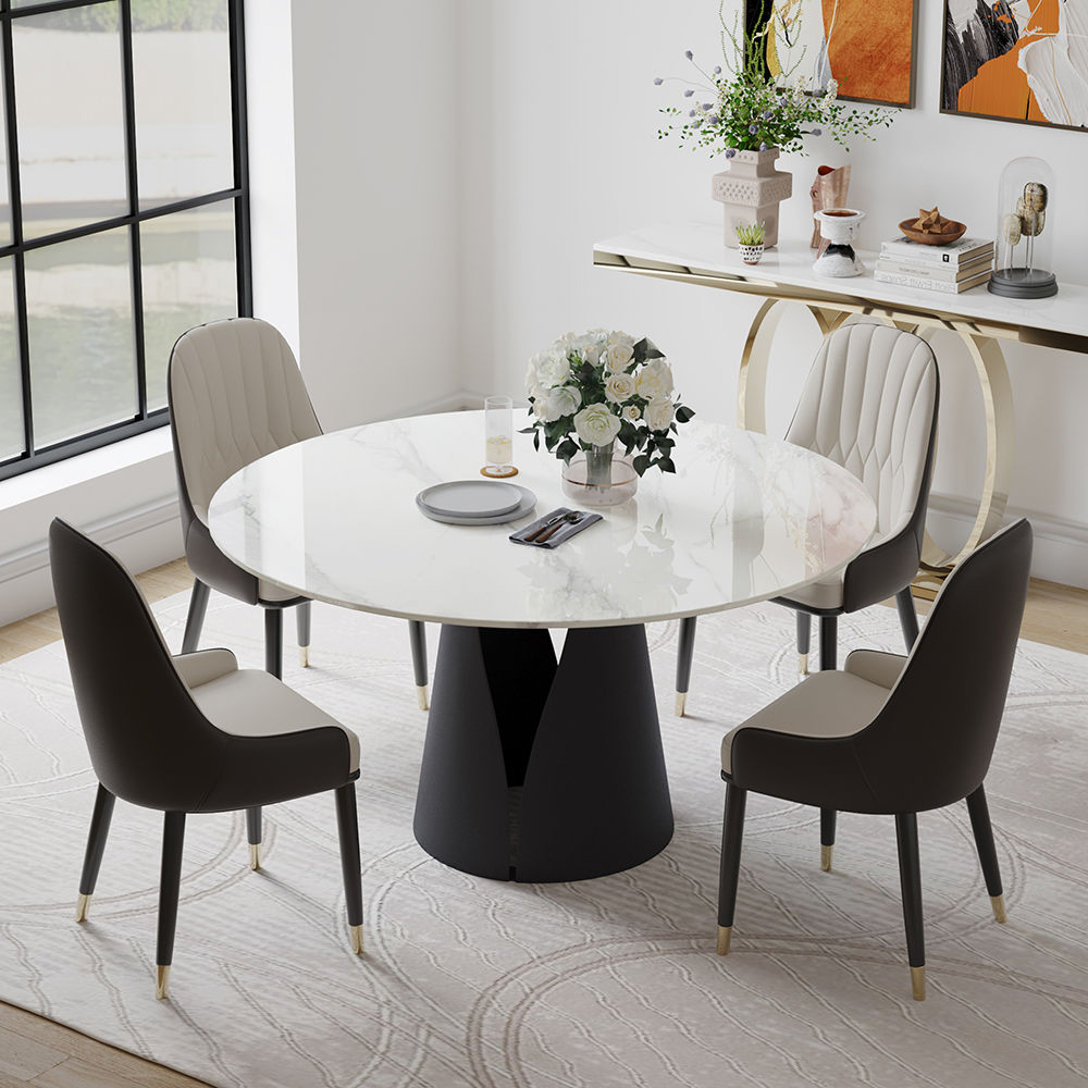Modern Minimalist White Glossy Sintered Stone Dining Tables