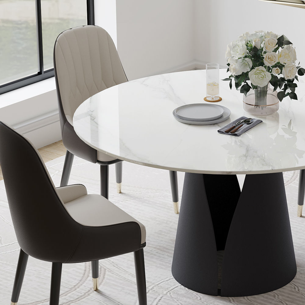 Round White Glossy Sintered Stone Dining Tables