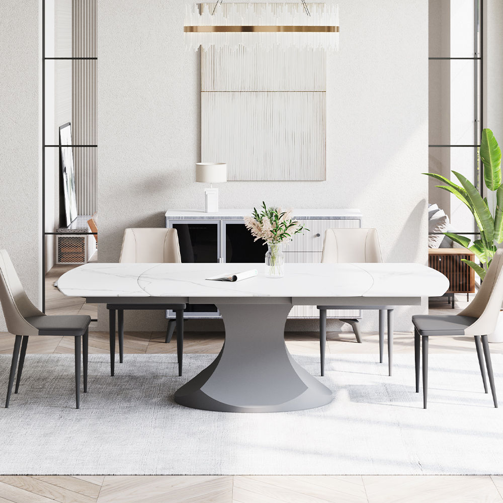 Blanc Pierre frittée brillante Extendable Dining Tables