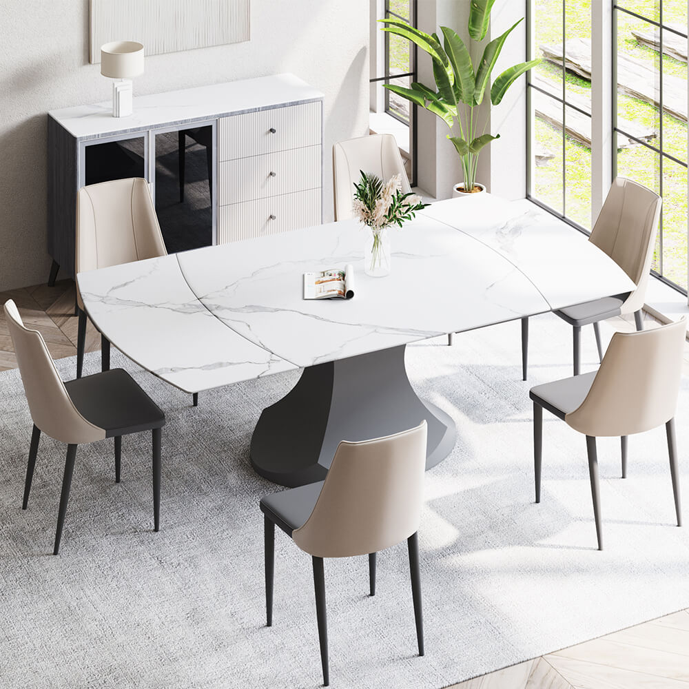 Blanc Pierre frittée brillante Extendable Dining Tables