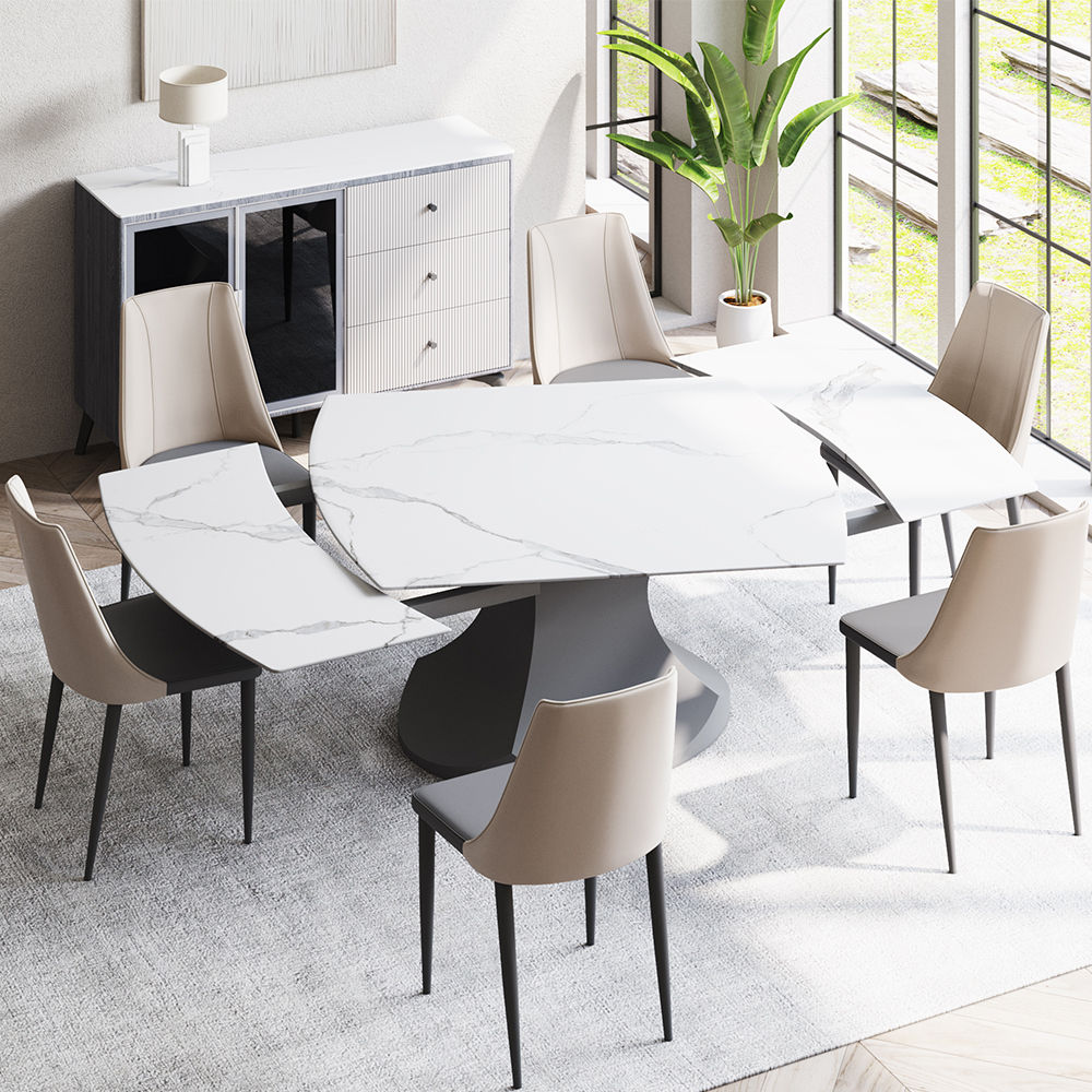 Blanc Pierre frittée brillante Extendable Dining Tables