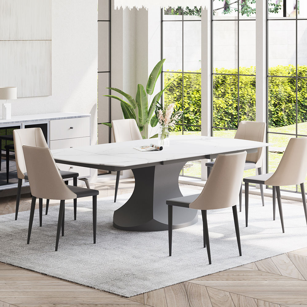 Blanc Pierre frittée brillante Extendable Dining Tables