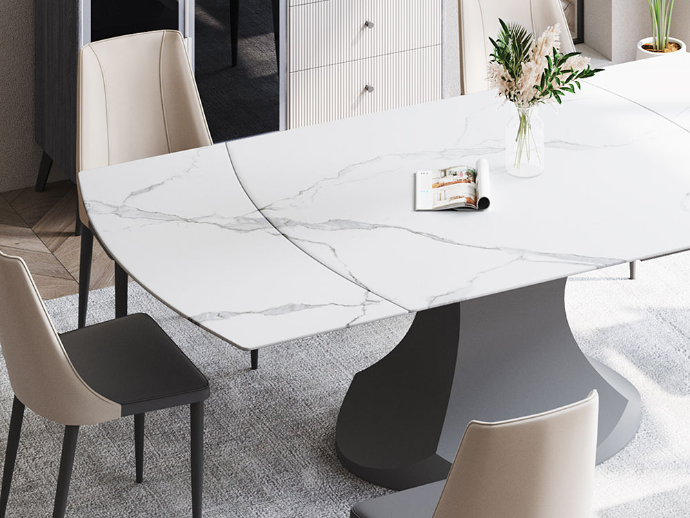 Blanc Pierre frittée brillante Extendable Dining Tables